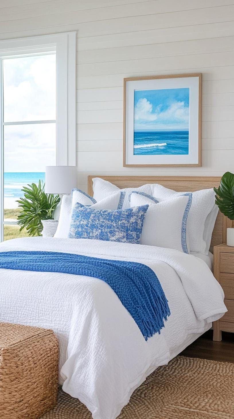 11. Coastal Bedroom With Blues and Driftwood - photo 2