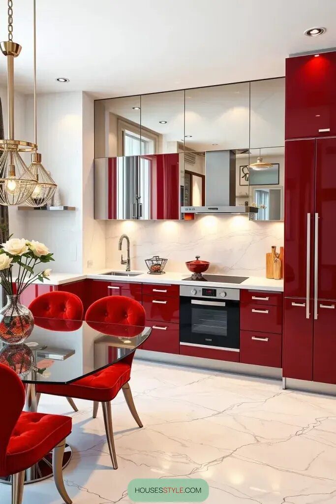 High-Gloss Red Cabinets for a Polished Look