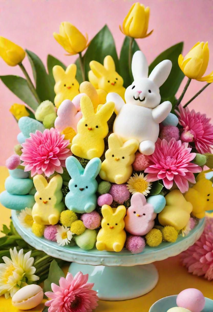 15. Easter Centerpiece with Peeps and Flowers