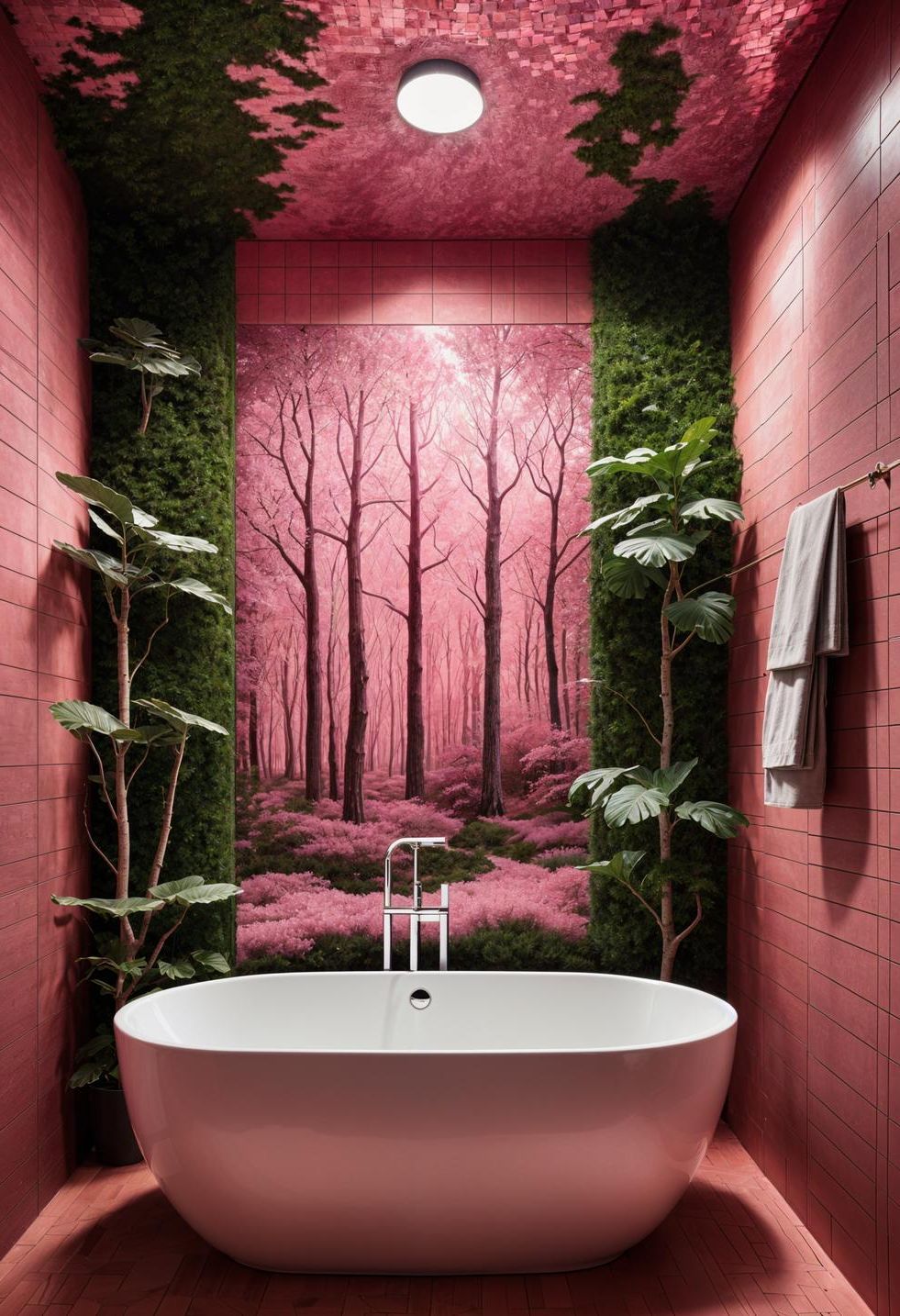 22. Enchanted Forest Style with Pink Mosaic Tile