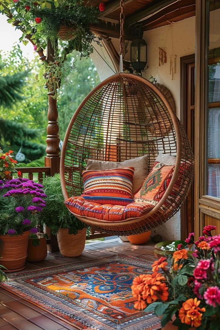 4. Colorful Boho Patio Egg Chair