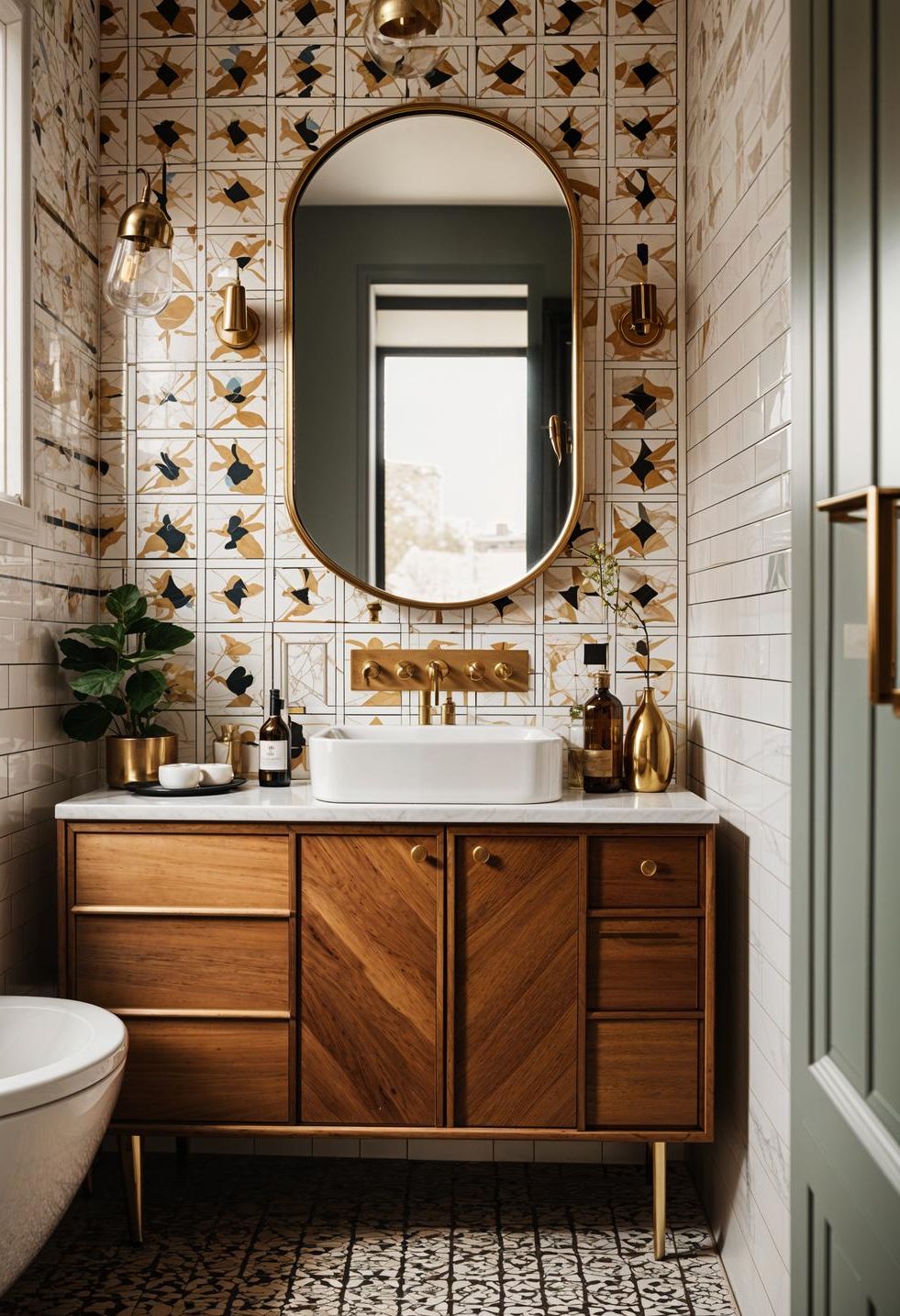 3. Geometric Tile Vintage Bathroom - photo 2