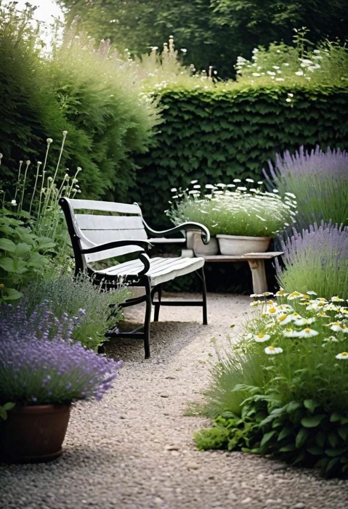 18. Herb Garden Seating Area Ideas