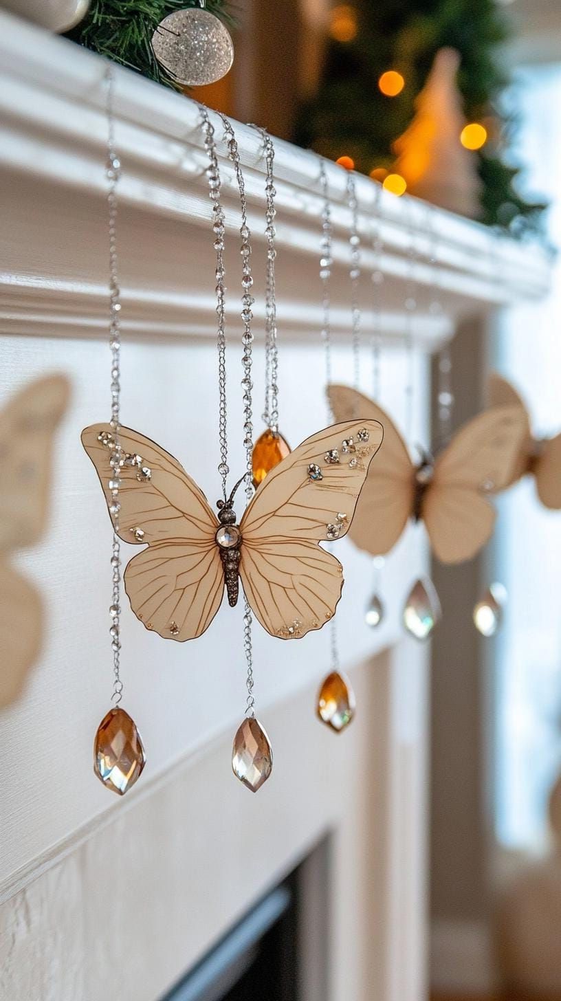 17. Crystal Butterfly Mantle Ornaments