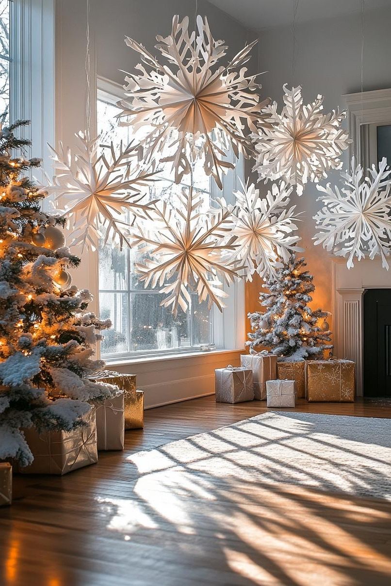 7. Paper Snowflake Ceiling Decorations