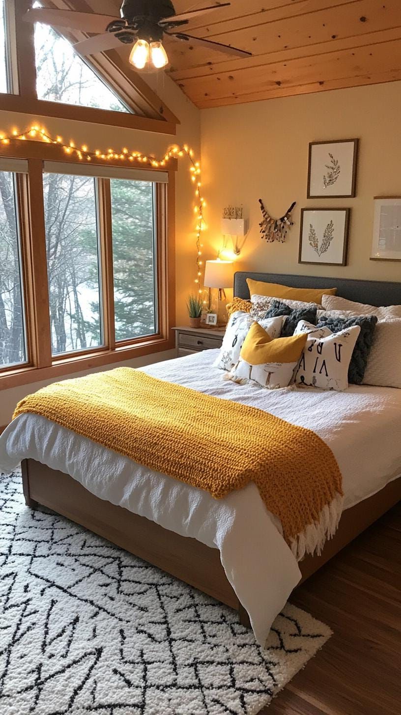 8. Fairy lights on window frames for warmth