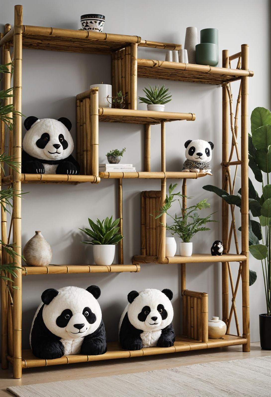 28. Bamboo Shelving Unit with Panda Design