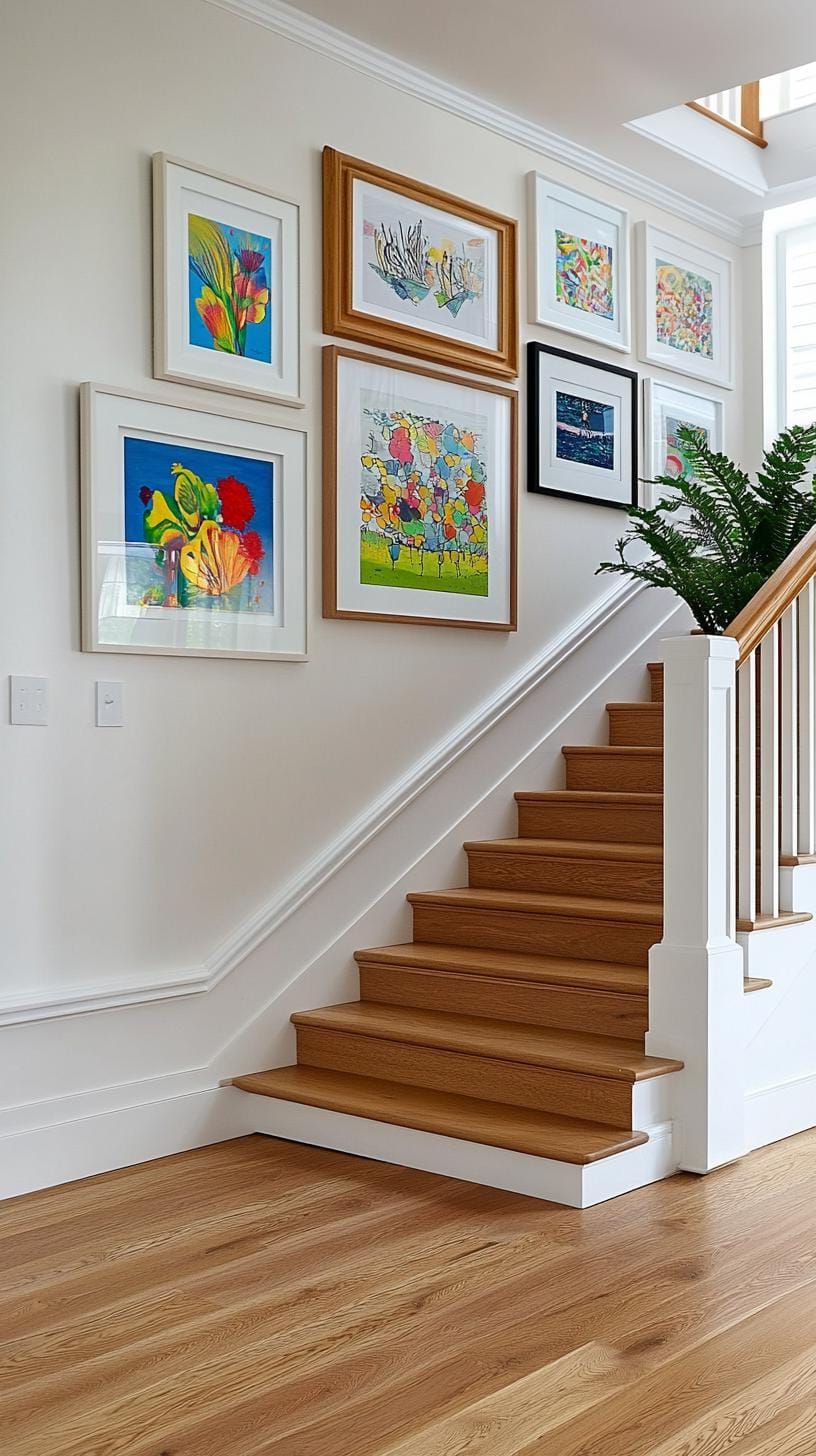 10. Staggered Art Following a Staircase Slope
