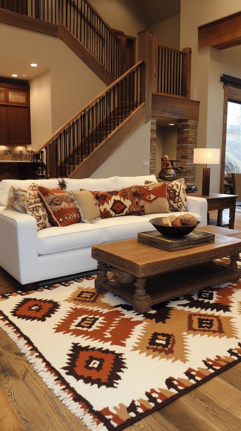 1. Cozy Living Room With Navajo-Style Rugs