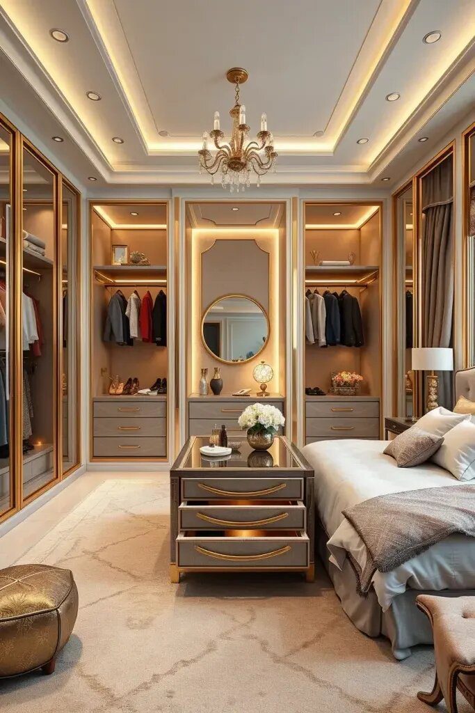 Walk-In Wardrobes with Glass Accents
