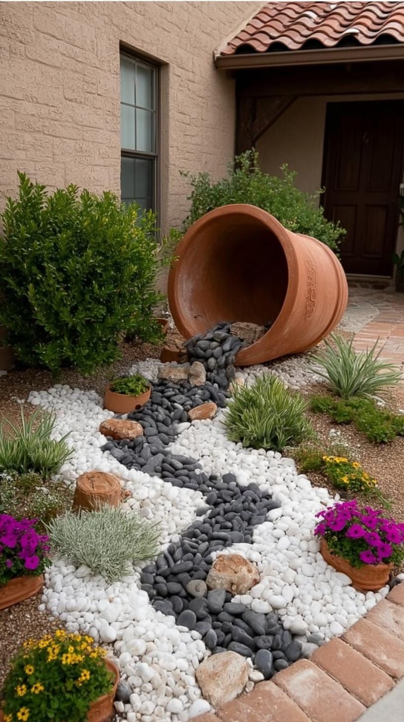 2. Tipped Pot Rock Bed with Blooming Flowers - photo 3