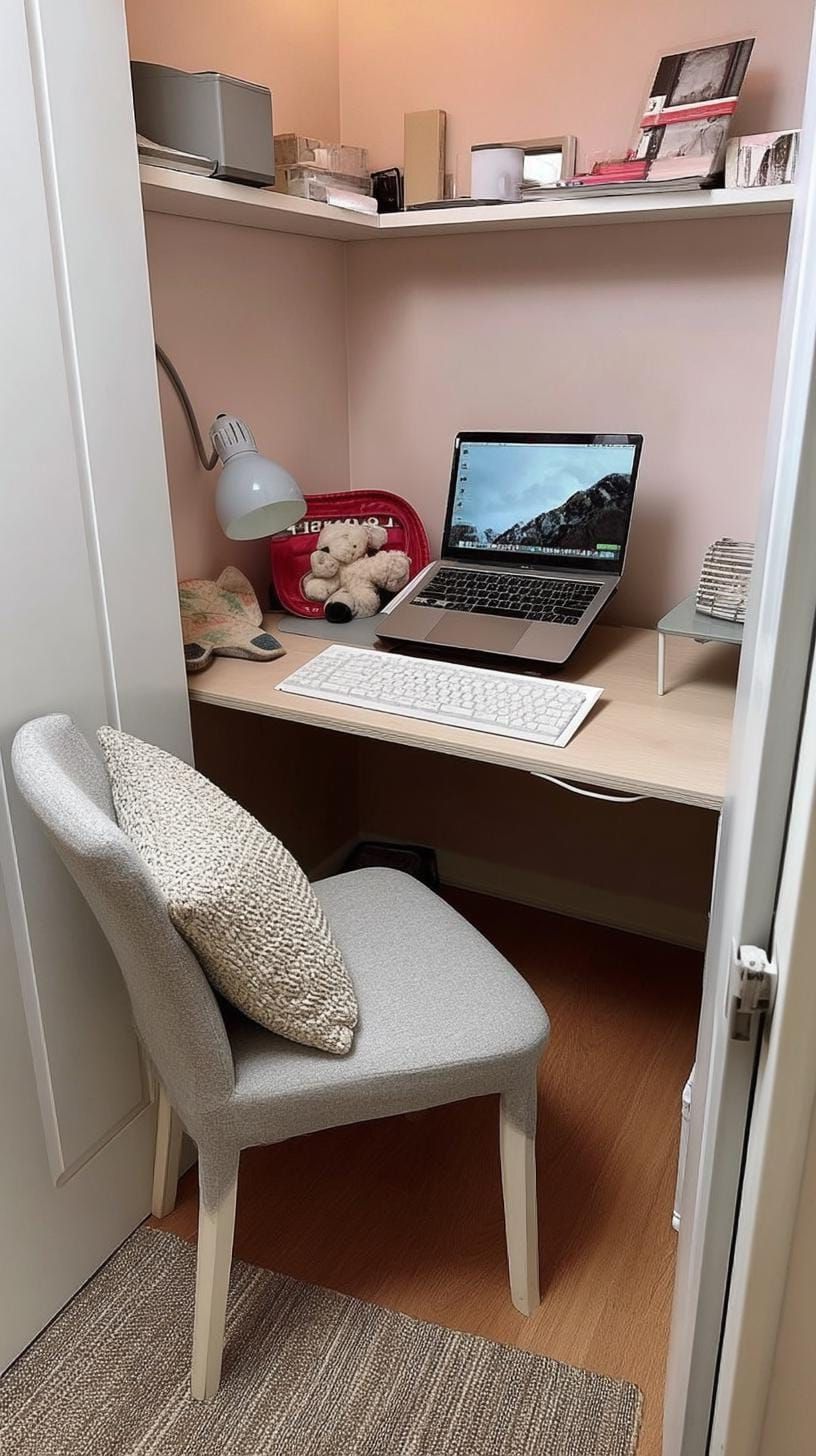 5. Warm and Inviting Home Office in a Cosy Closet