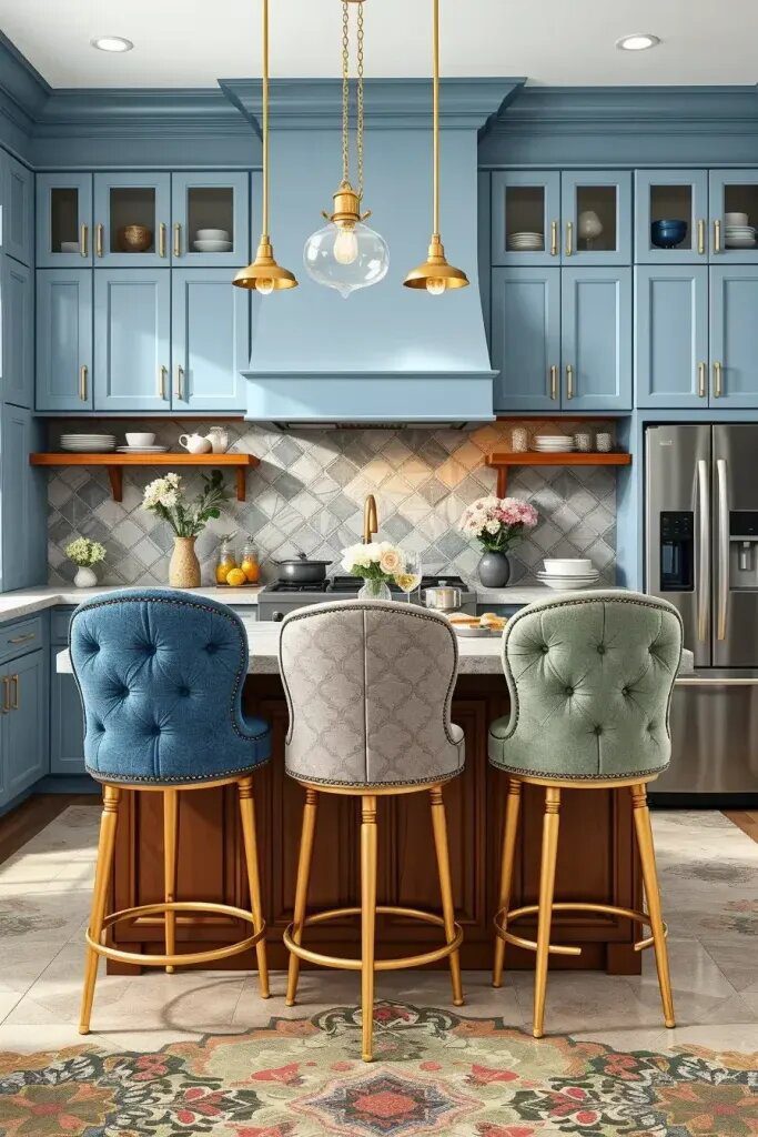 Blue and Sage Fabric for Custom Bar Stools - photo 2