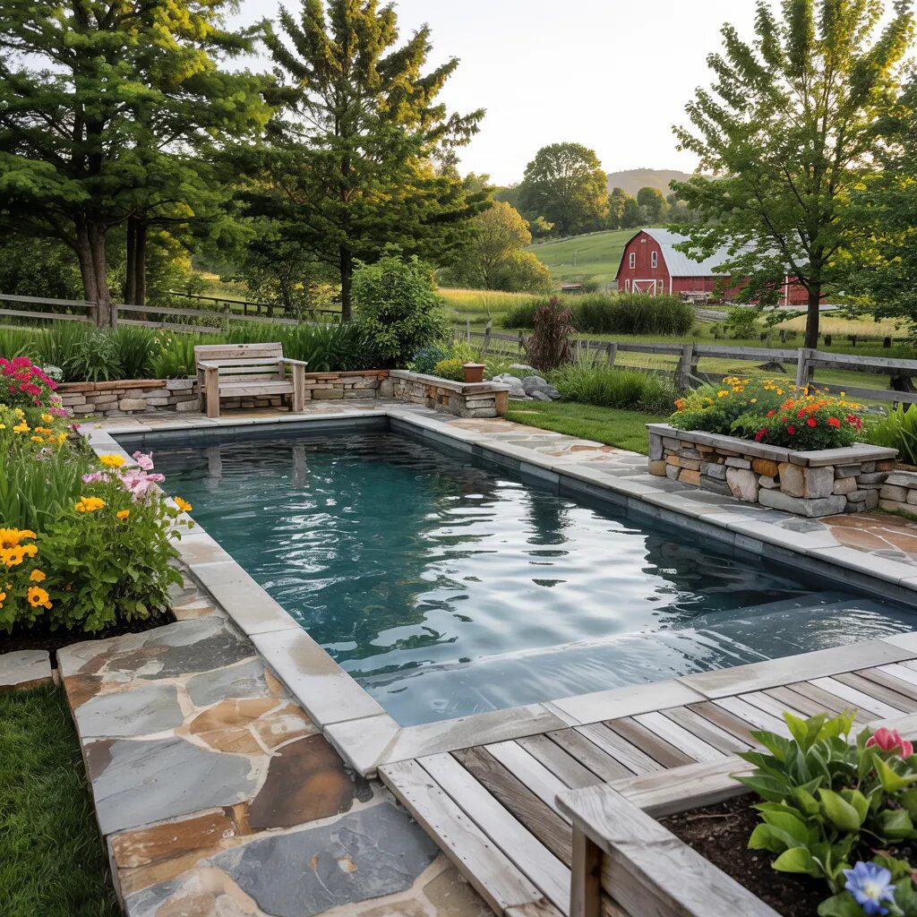 Farmhouse Pool with Rustic Details