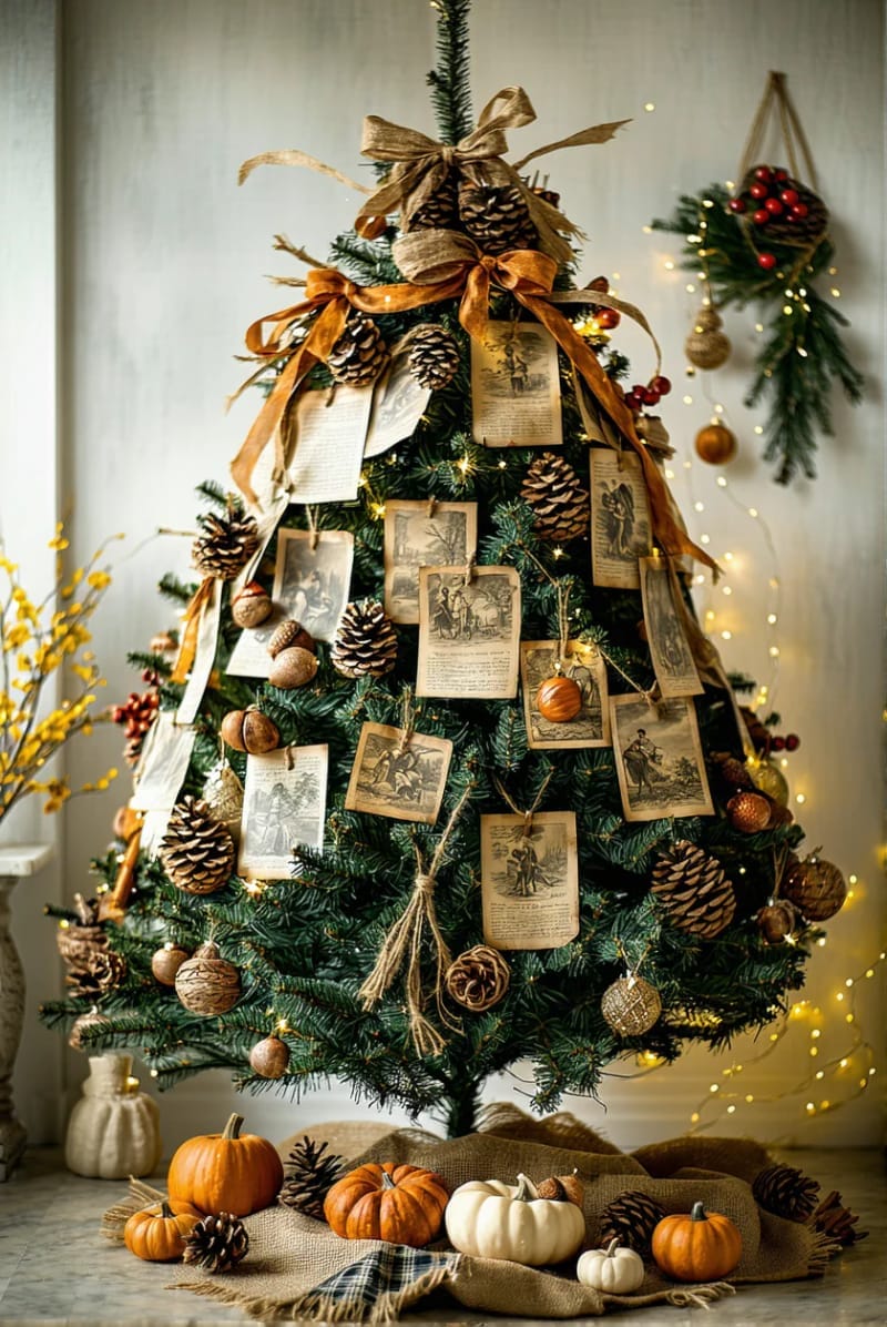 6. Vintage Postcards and Cornucopia Ornaments