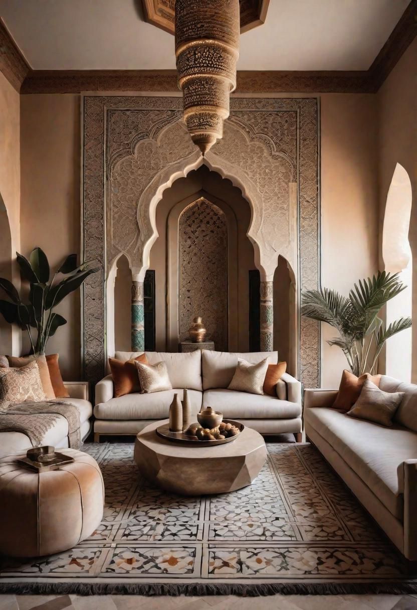 24. Moroccan-Inspired Neutral Living Room