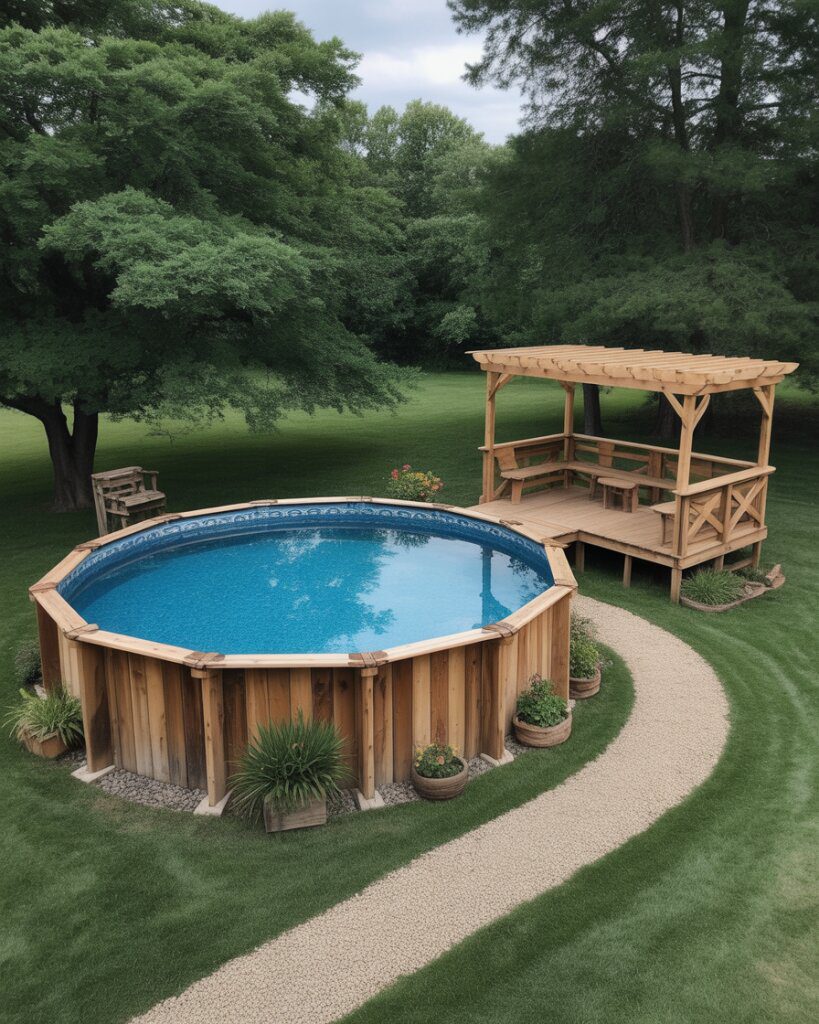 15. DIY Rustic Above-Ground Pools With Decking
