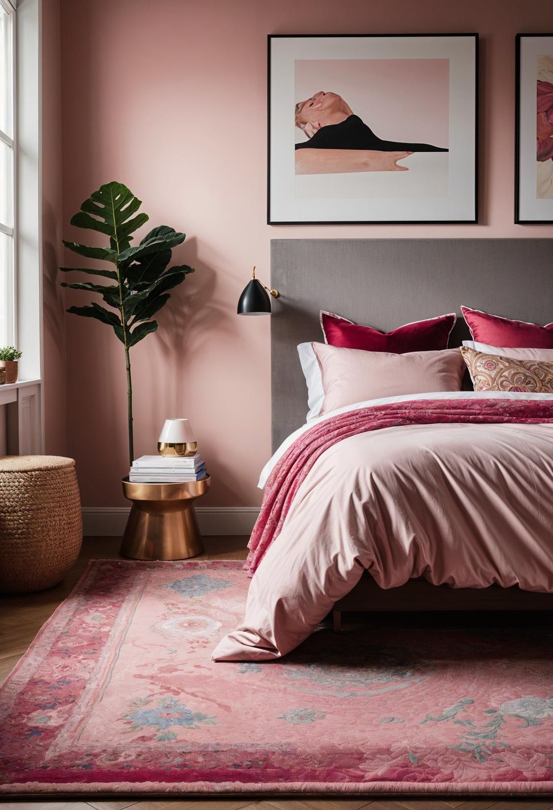 26. Layered Pink Rug Decor Idea