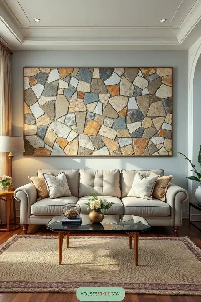 Feature Handcrafted Stone Murals in Soft Tones