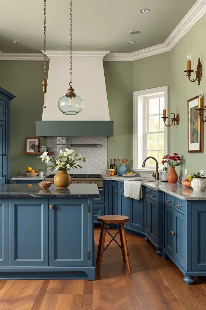 Sage Walls Paired with Blue Furniture - photo 2