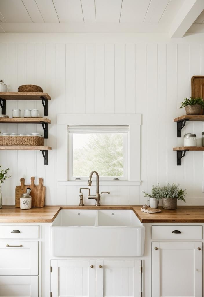 2. Farmhouse Sink with Modern Faucet