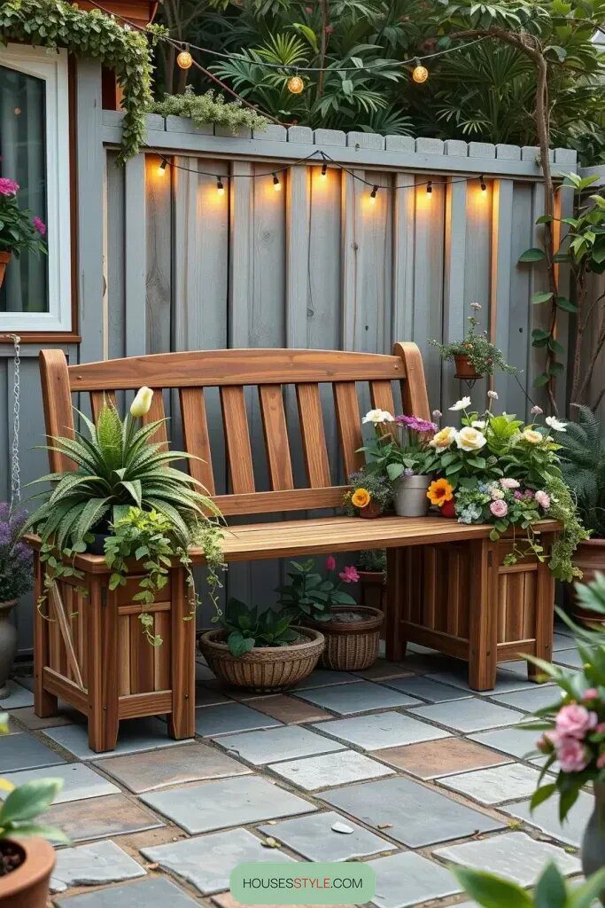 Garden Benches with Built-In Planter Boxes