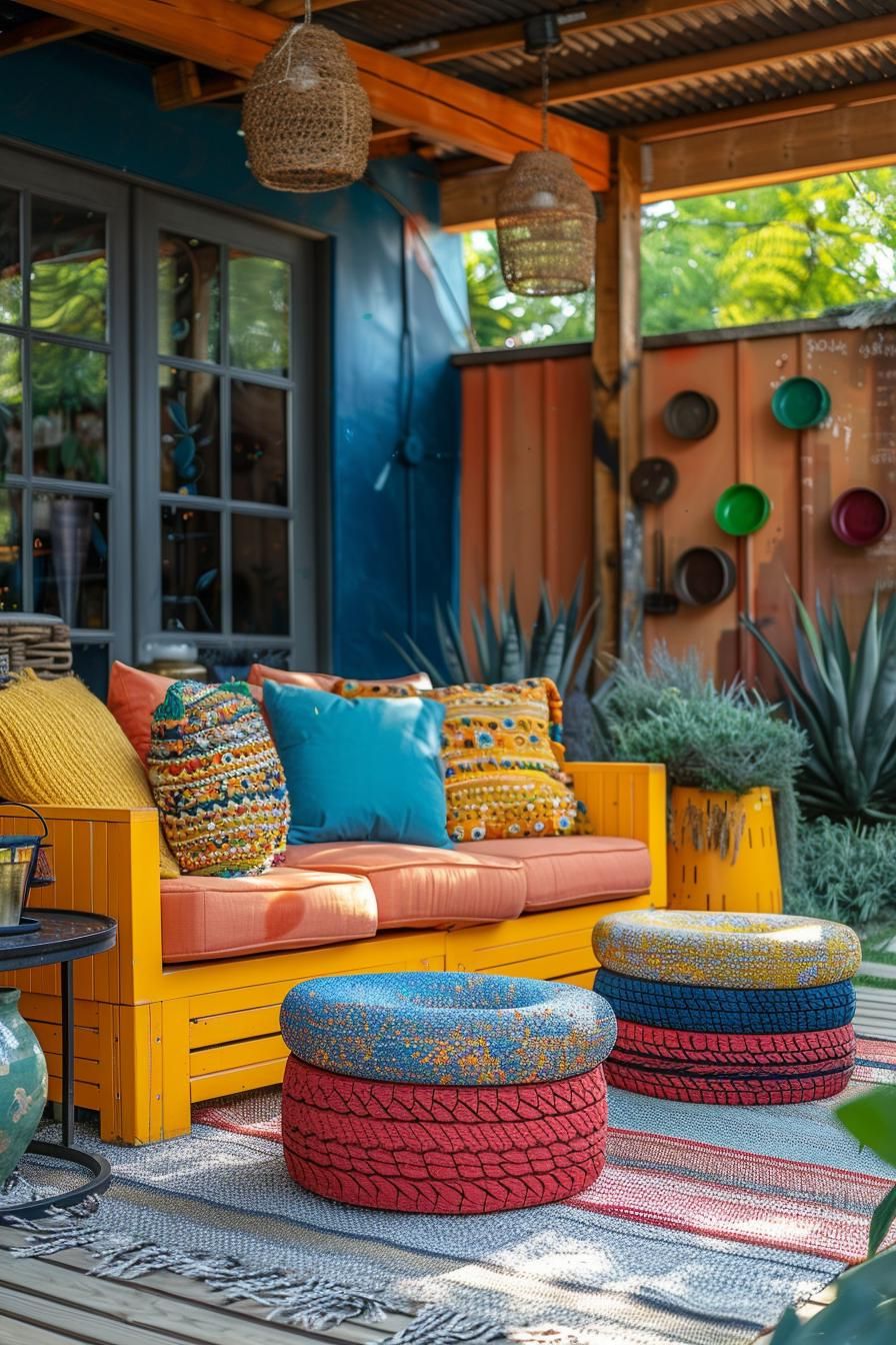 10. Upcycled Tire Patio Decor
