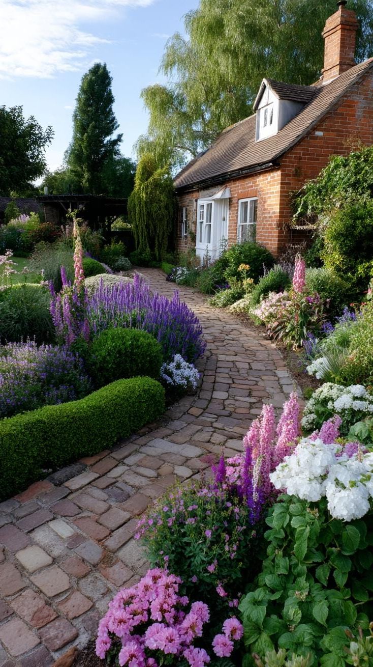 1. Winding Brick Paths Framed by Blooms