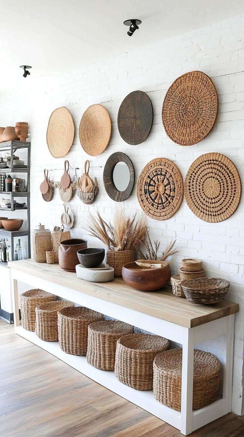 9. Eclectic Wall Mixing Canvas Mirrors and Macramé - photo 4