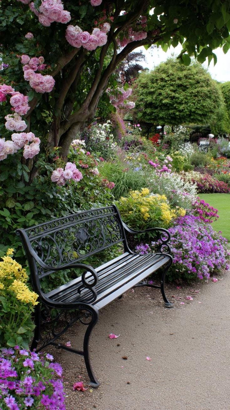 11. Iron Bench Set Among Perennial Plants