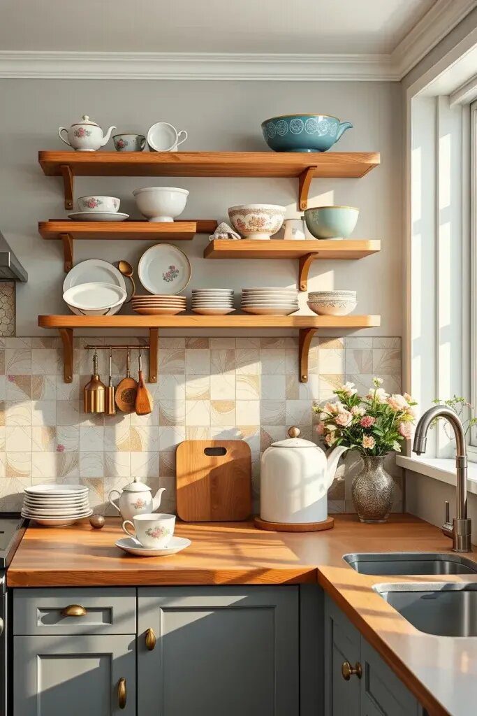 Displaying Vintage Dinnerware on Open Shelves