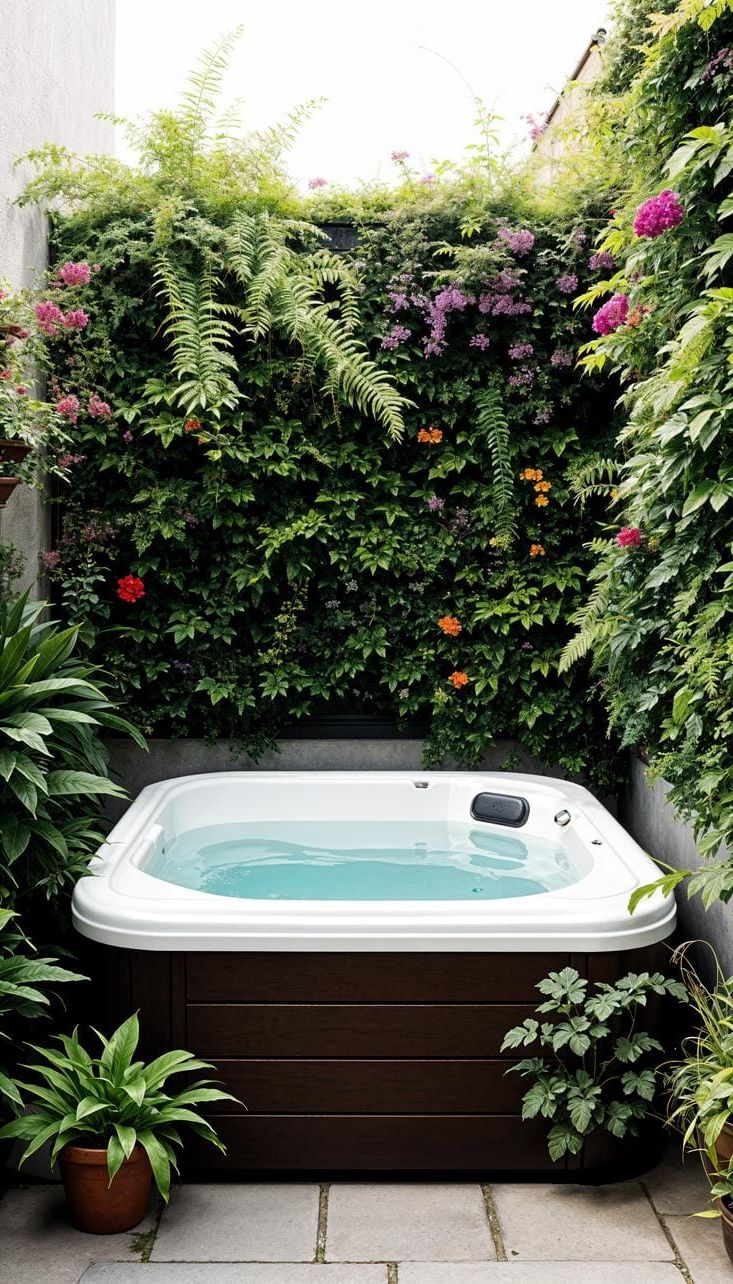 24. Compact corner hot tub surrounded by vertical garden - photo 2