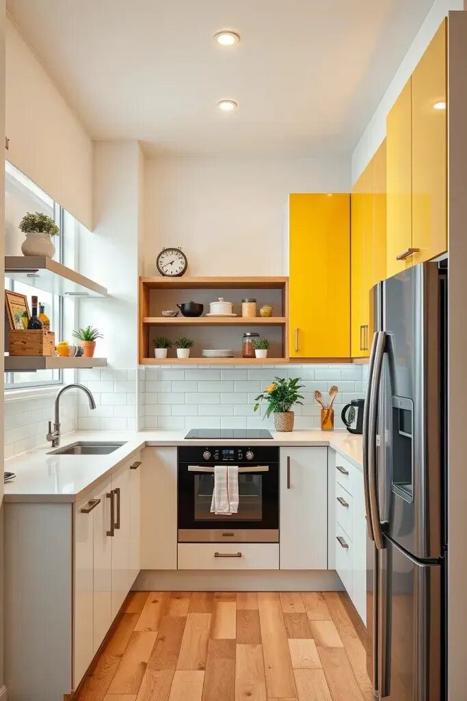 Airy Kitchens With Yellow Upper Cabinets