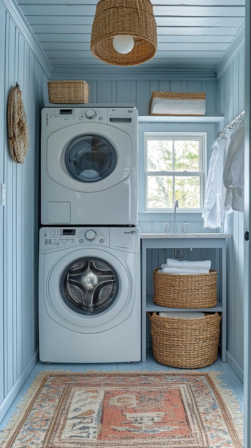 14. Coastal laundry room with pale blue beadboard walls - photo 4