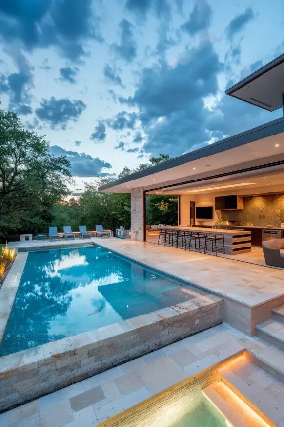 Contemporary Pool with Outdoor Kitchen