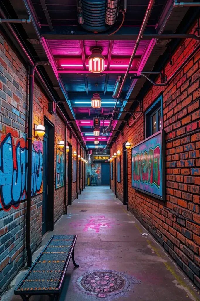 Neon Lighting for Industrial-Style Hallways
