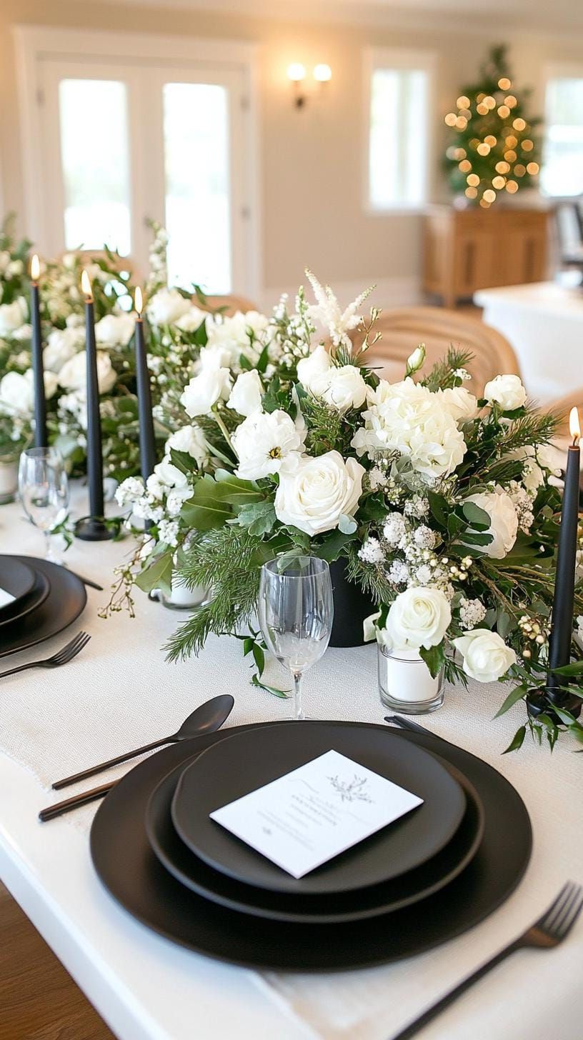 13. Black and White Christmas Table with Moody Tones - photo 2
