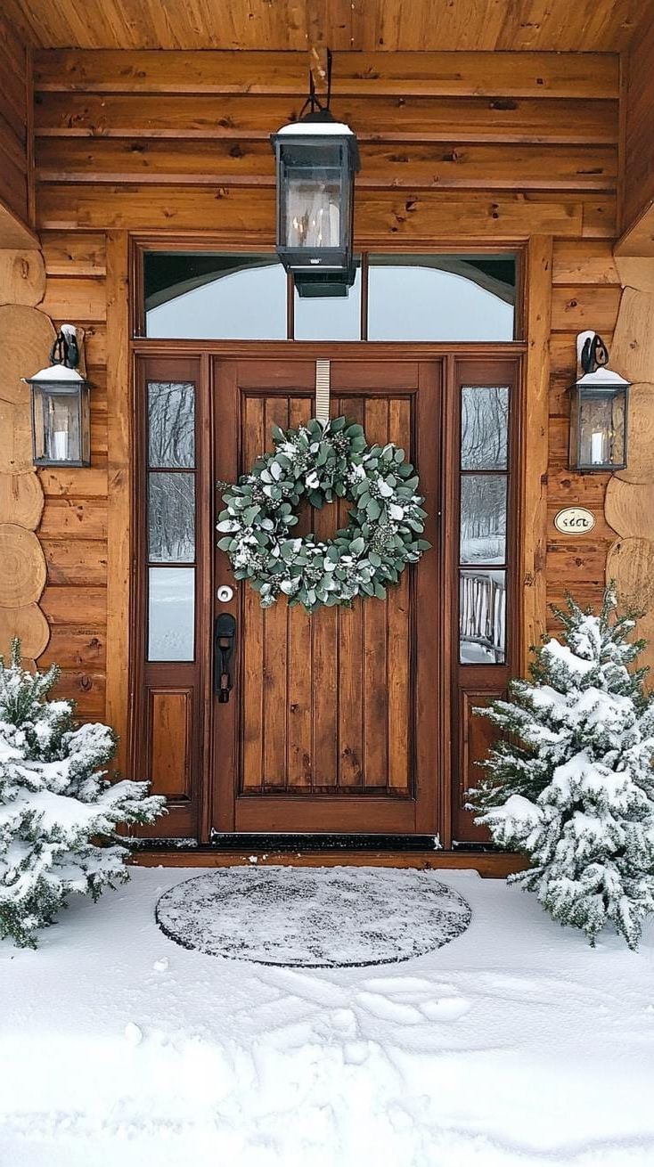 7. Snow-Dusted Eucalyptus Wreath on Wooden Door - photo 2