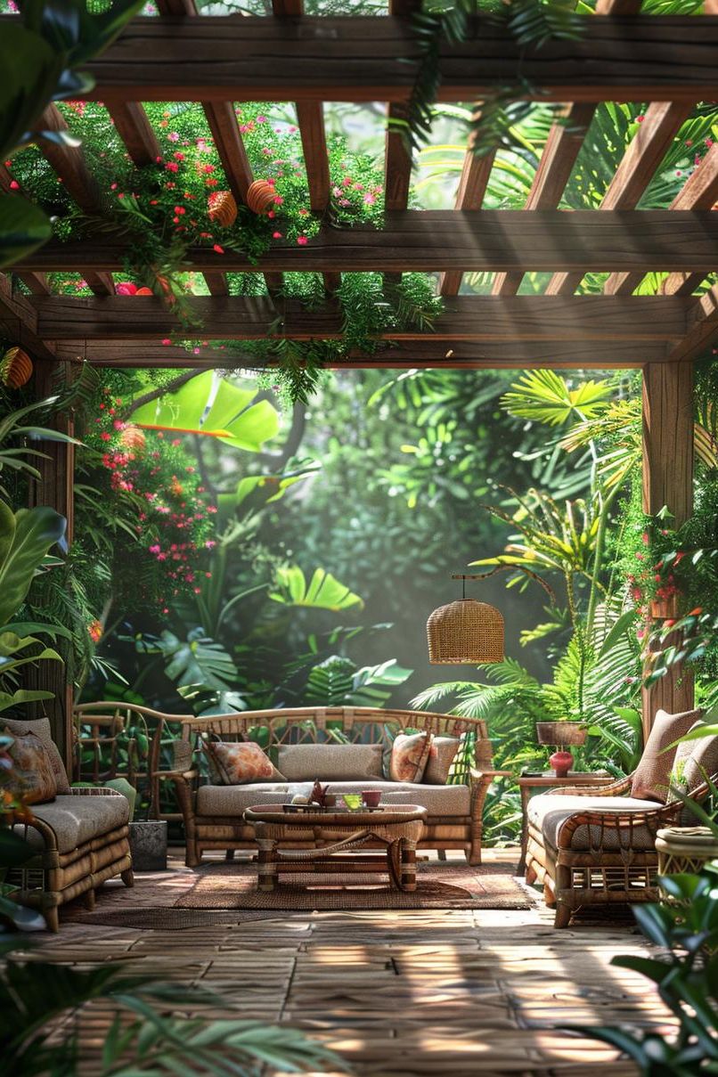 2. Tropical Patio Look With Bamboo Accents