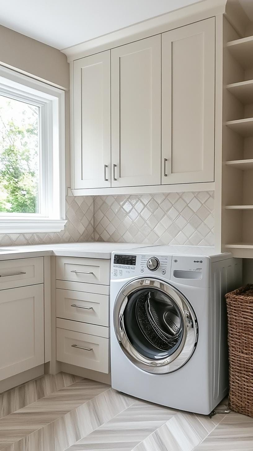 18. Classic white shaker cabinets over herringbone tile floors - photo 2