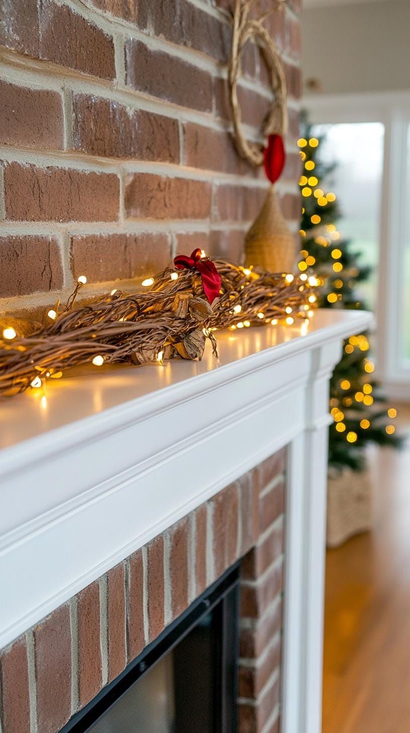 9. Glowing Grapevine Winter Mantle Display