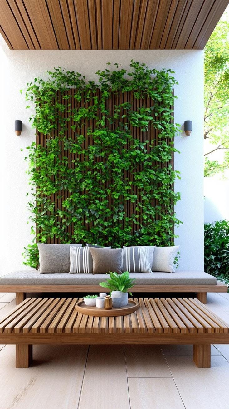 7. Vertical Plant Wall with Wooden Slats