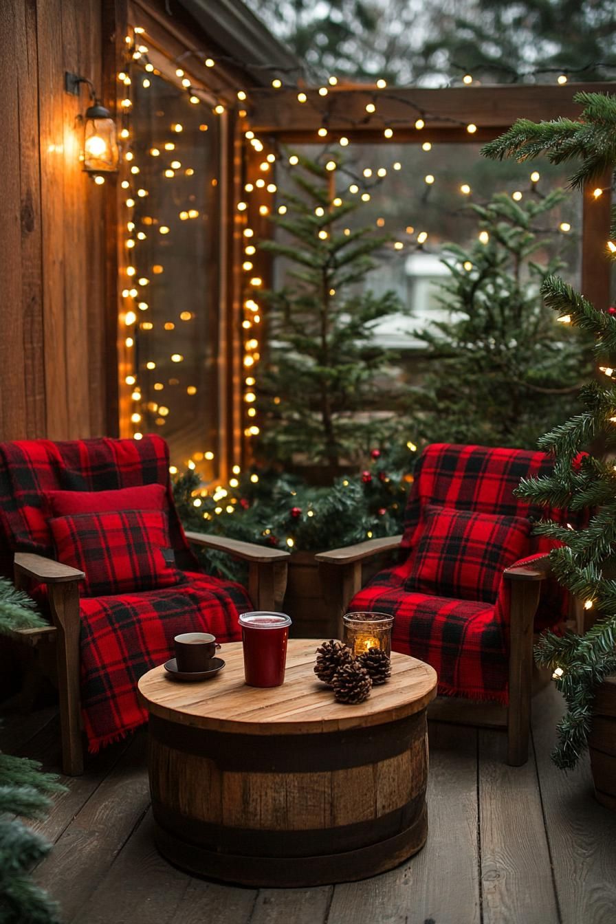 5. Cozy Buffalo Plaid Porch Seating