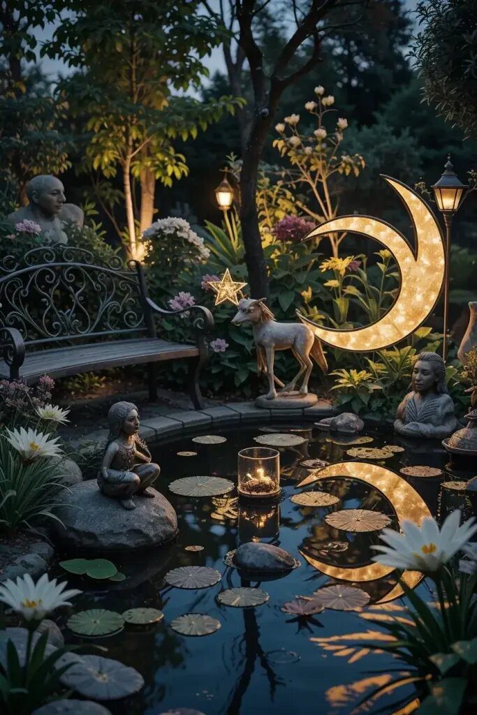 Dreamy Moon and Star Figurines for Night Gardens