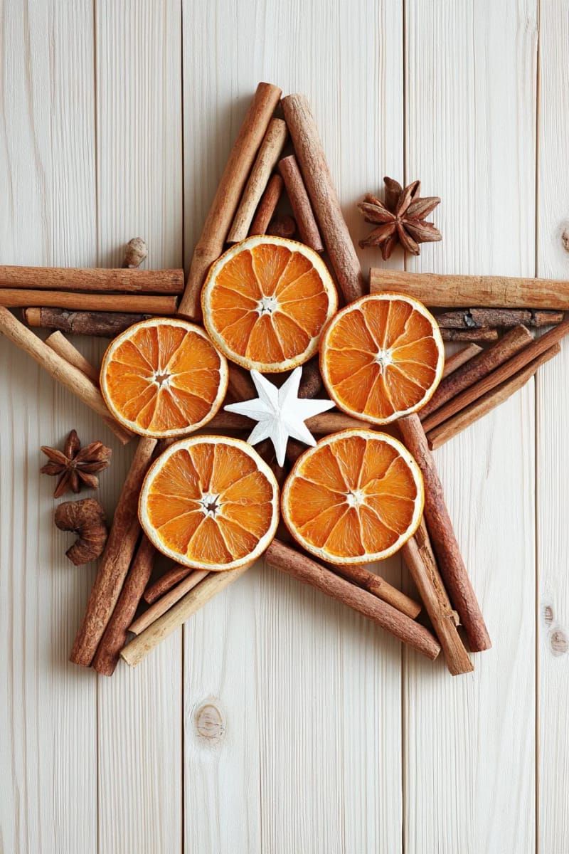 13. Dried orange and cinnamon stick star wall art