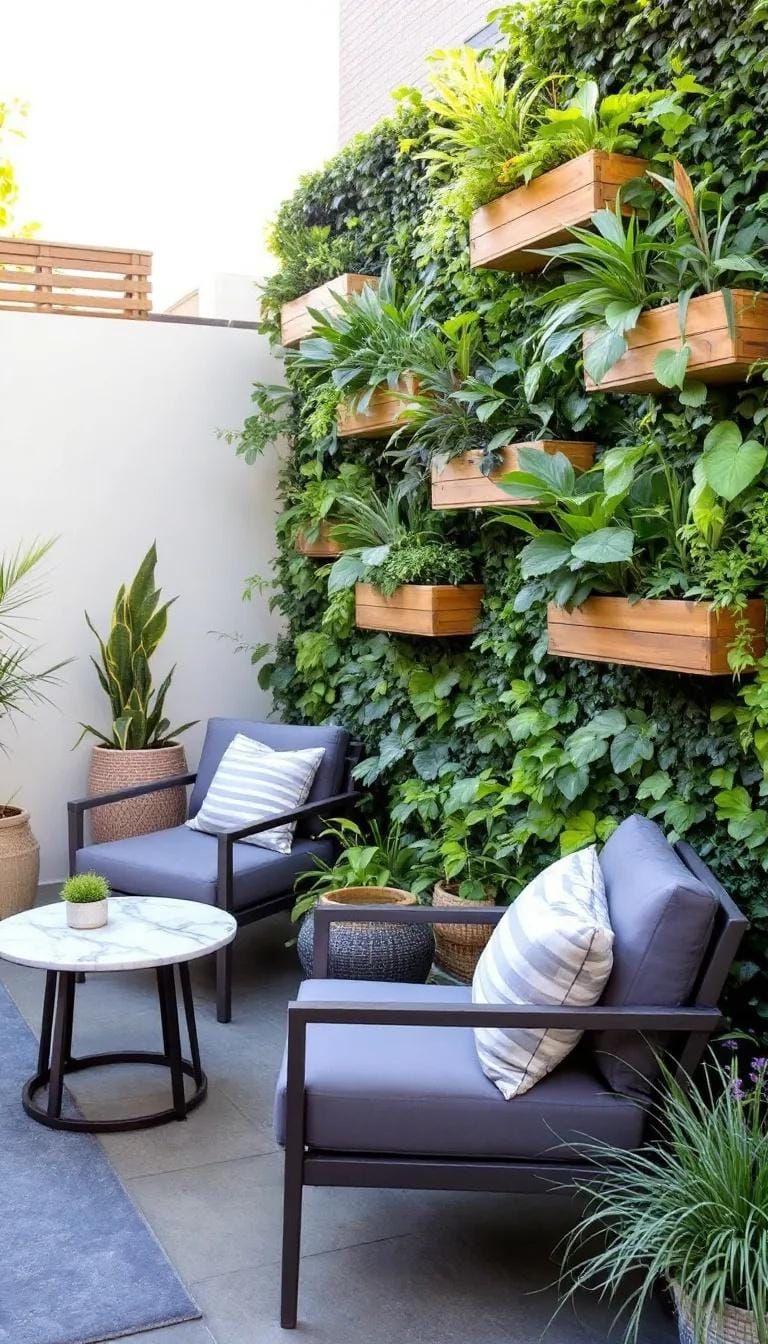 34. Green Wall Patio with a Plant Shelf