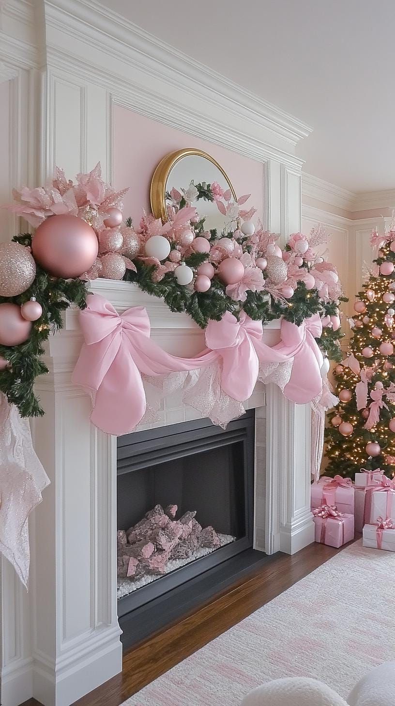 12. Playful Pink and White Mantel