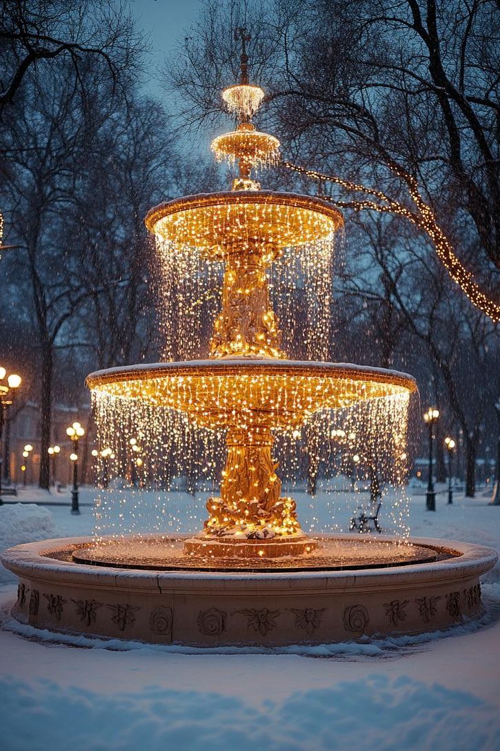 14. Lighted Fountain Holiday Display