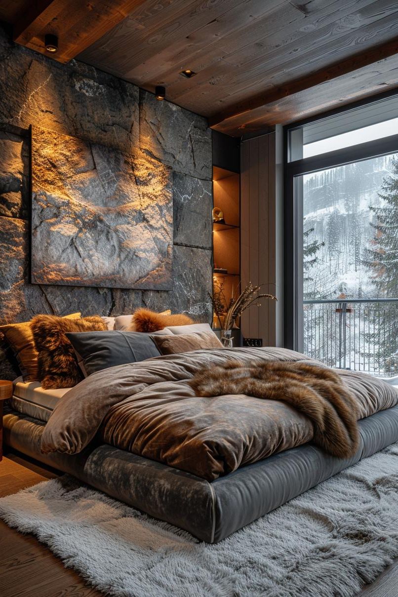19. Rustic-Chic Mountain Bedroom Retreat