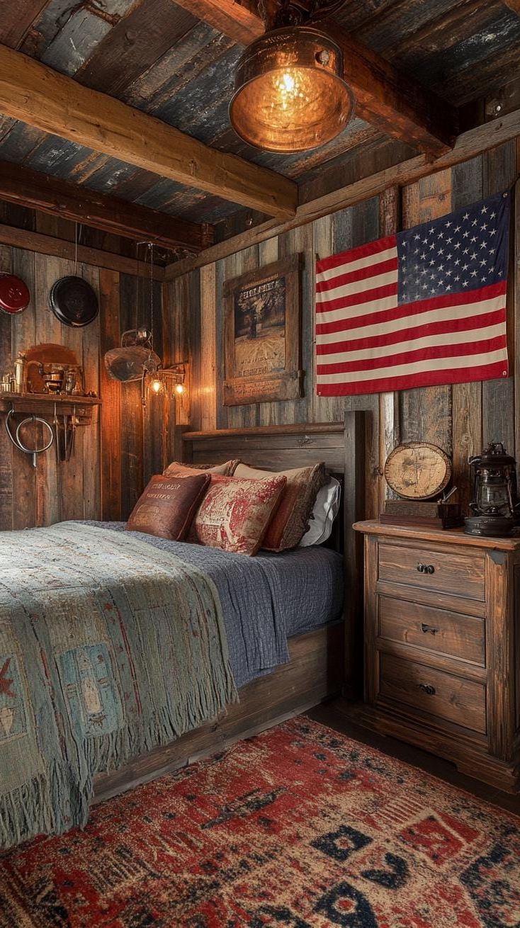 24. Bedroom With American Flag Wall Art